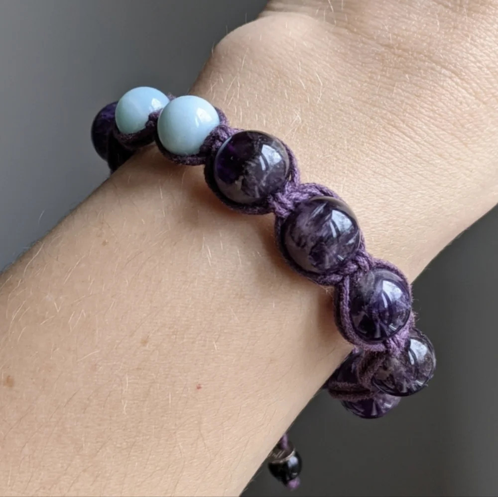 Amethyst and Amazonite round  beads bracelet